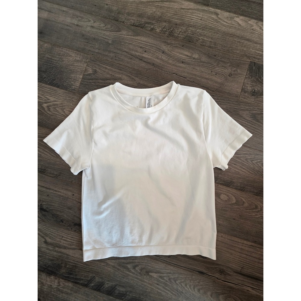 Womens Large White Short Sleeve Crewneck Stretch T-Shirt Basic Tee Spring Summer